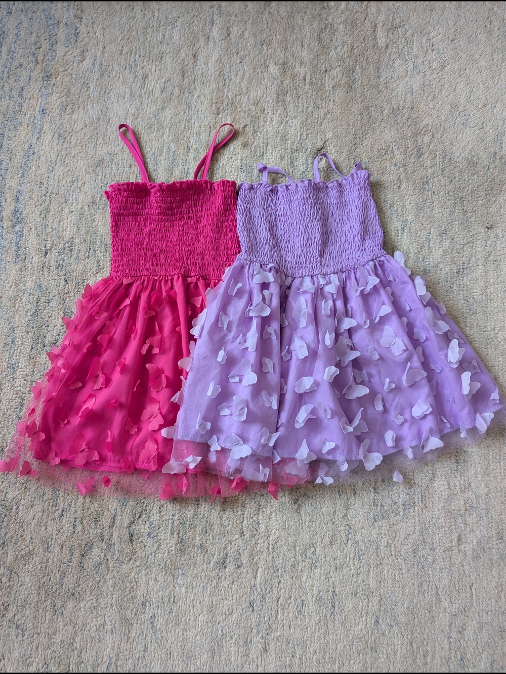 2 Girls Smocked Bodice Floral Petal Tulle Dresses - Pink & Lavender